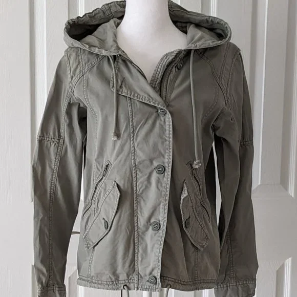 AMERICAN EAGLE OUTFITTERS Women's Hooded Military Utility Jacket Size S Green - Picture 1 of 6